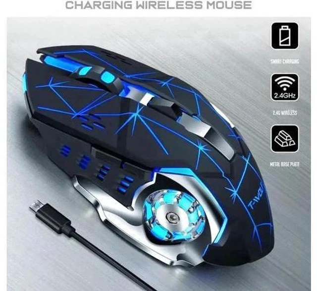 Alt view image 3 of 5 - Wireless Silent Gaming Mouse 2.4Ghz 2400 DPI Rechargeable Adjustable 7 Color Backlight Breathing Gamer Mouse Game Mice for PC Laptop