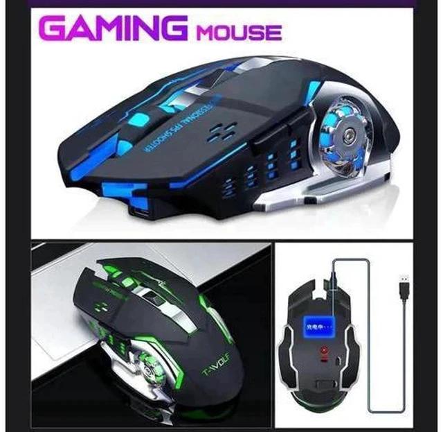 Alt view image 4 of 5 - Wireless Silent Gaming Mouse 2.4Ghz 2400 DPI Rechargeable Adjustable 7 Color Backlight Breathing Gamer Mouse Game Mice for PC Laptop