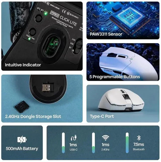 Alt view image 7 of 7 - RT82 Wireless Mechanical Keyboard with Screen+Click Lite Wireless Gaming Mouse