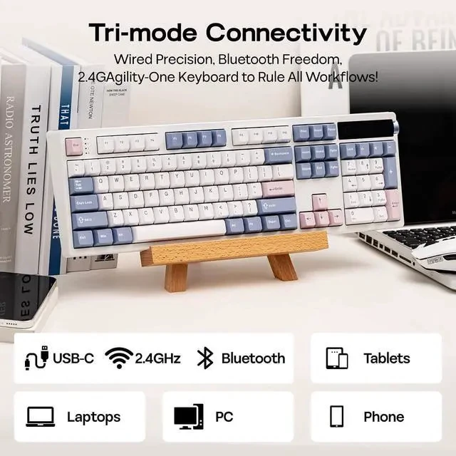 Alt view image 5 of 7 - TH108 PRO Full Size Mechanical Keyboard with Screen & Knob+Cream Marble 47gf Gaming Keyboard Switches