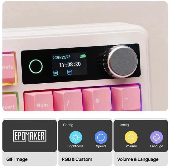 Alt view image 3 of 7 - TH99 PRO 96% Mechanical Keyboard with Screen & Knob+Frost Jelly Keycaps Set - 126 Keys Forged Carbon Fiber Keycaps