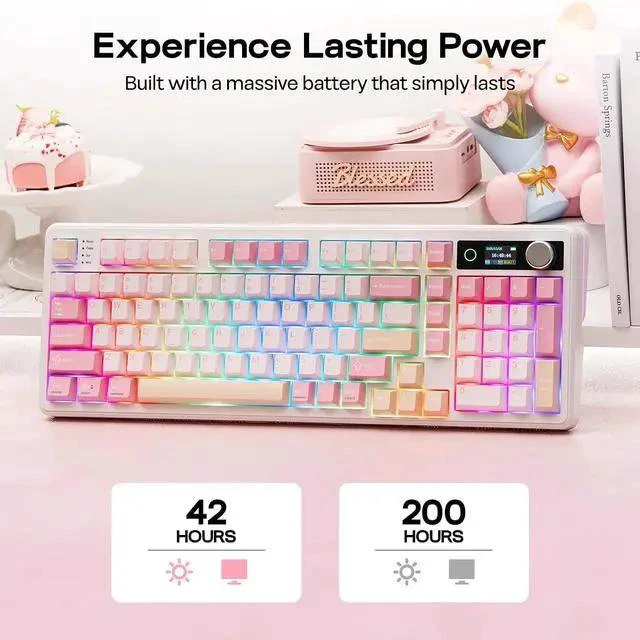 Alt view image 4 of 7 - TH99 PRO 96% Mechanical Keyboard with Screen & Knob+Frost Jelly Keycaps Set - 126 Keys Forged Carbon Fiber Keycaps