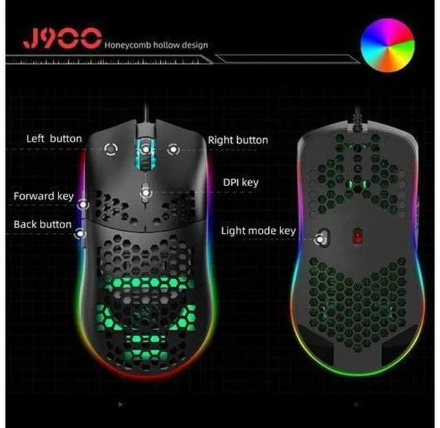 Alt view image 4 of 5 - J900 USB Wired Gaming Mouse RGB Gaming Mouse with Six Adjustable DPI Ergonomic Design for Desktop Laptop for Gamer Gaming