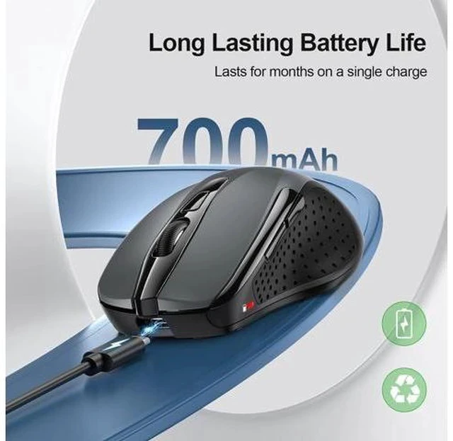 Alt view image 3 of 7 - Wireless Mouse (BT5.0/3.0 & 2.4G) Rechargeable 4800 DPI Silent USB A & Bluetooth Mouse 6 Buttons Wide Compatibility - Grey