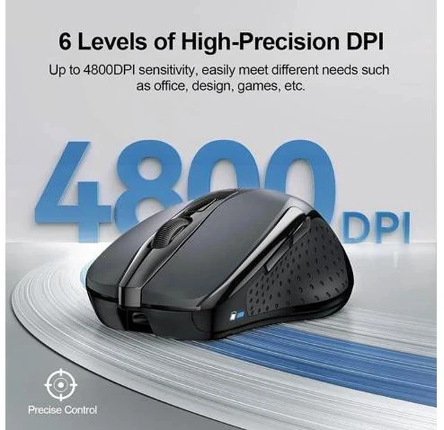 Alt view image 5 of 7 - Wireless Mouse (BT5.0/3.0 & 2.4G) Rechargeable 4800 DPI Silent USB A & Bluetooth Mouse 6 Buttons Wide Compatibility - Grey