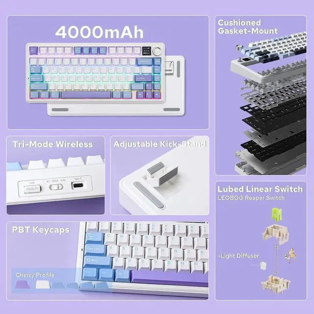 Alt view image 2 of 7 - F75 MAX Wireless Mechanical Keyboard+Click Lite Wireless Gaming Mouse
