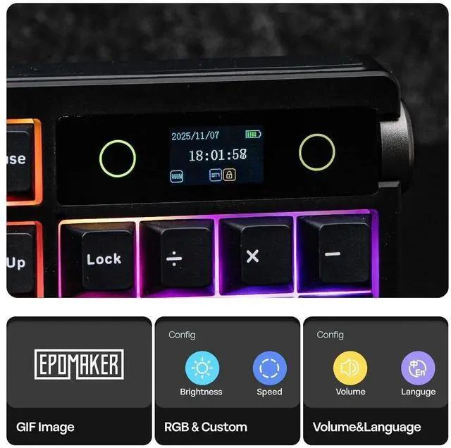 Alt view image 3 of 7 - TH108 PRO Full Size Mechanical Keyboard with Screen & Knob+Click Gaming Mouse Wireless 2.4Ghz/BT/Type-C