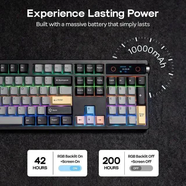 Alt view image 4 of 7 - TH108 PRO Full Size Mechanical Keyboard with Screen & Knob+Click Gaming Mouse Wireless 2.4Ghz/BT/Type-C