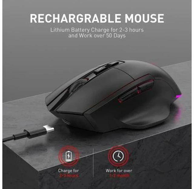 Alt view image 3 of 7 - 2.4G Wireless Bluetooth Mouse, Bluetooth RGB Rechargeable Gaming Mouse Wireless Computer Silent Mause LED Backlit 1600 DPI Ergonomic Gaming Mouse for Laptop PC