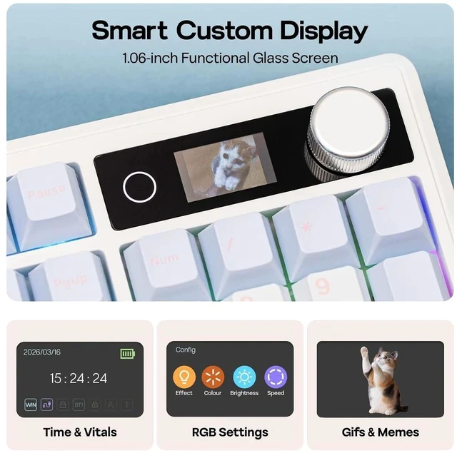 Alt view image 3 of 7 - TH108 V2 PRO Full Size Mechanical Keyboard with Screen&Knob+Click Gaming Mouse Wireless 2.4Ghz/BT/Type-C