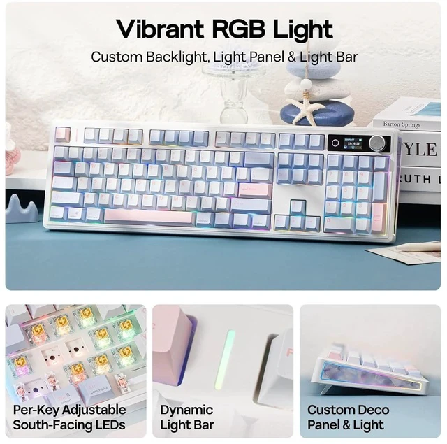 Alt view image 4 of 7 - TH108 V2 PRO Full Size Mechanical Keyboard with Screen&Knob+Click Gaming Mouse Wireless 2.4Ghz/BT/Type-C