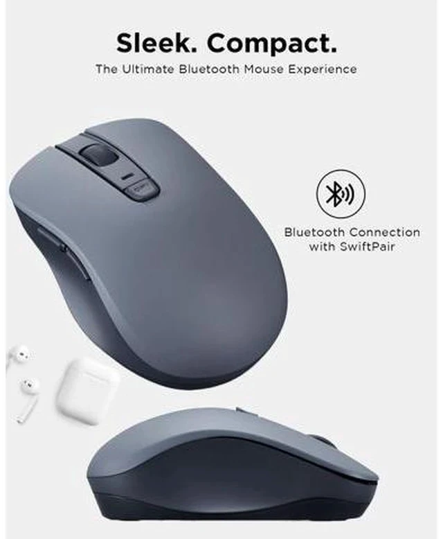 Alt view image 2 of 7 - Bluetooth Silent Mouse (WL300) - 5 Button Computer Mouse with Silent Left & Right Click Sculpted Grip Swift Pair Up to 1600 DPI (Grey)