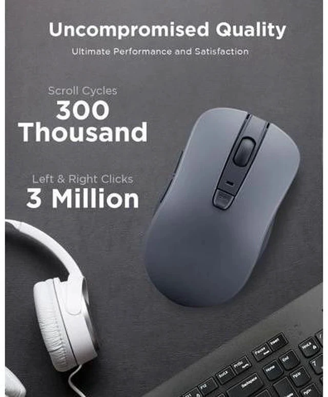 Alt view image 3 of 7 - Bluetooth Silent Mouse (WL300) - 5 Button Computer Mouse with Silent Left & Right Click Sculpted Grip Swift Pair Up to 1600 DPI (Grey)
