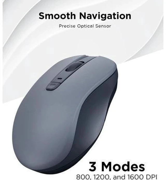 Alt view image 5 of 7 - Bluetooth Silent Mouse (WL300) - 5 Button Computer Mouse with Silent Left & Right Click Sculpted Grip Swift Pair Up to 1600 DPI (Grey)