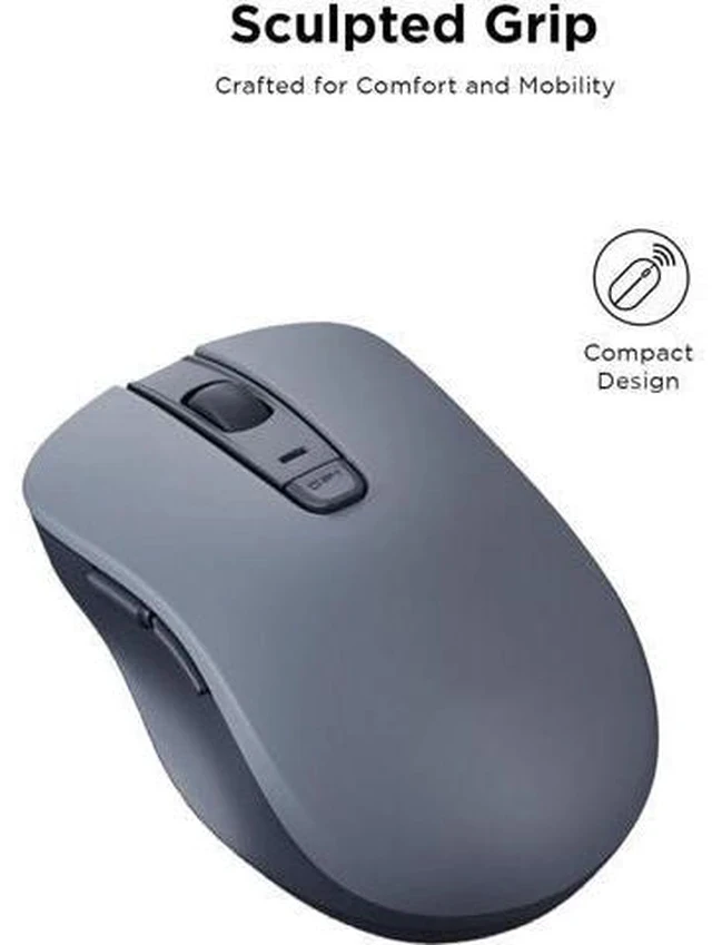 Alt view image 4 of 7 - Bluetooth Silent Mouse (WL300) - 5 Button Computer Mouse with Silent Left & Right Click Sculpted Grip Swift Pair Up to 1600 DPI (Grey)