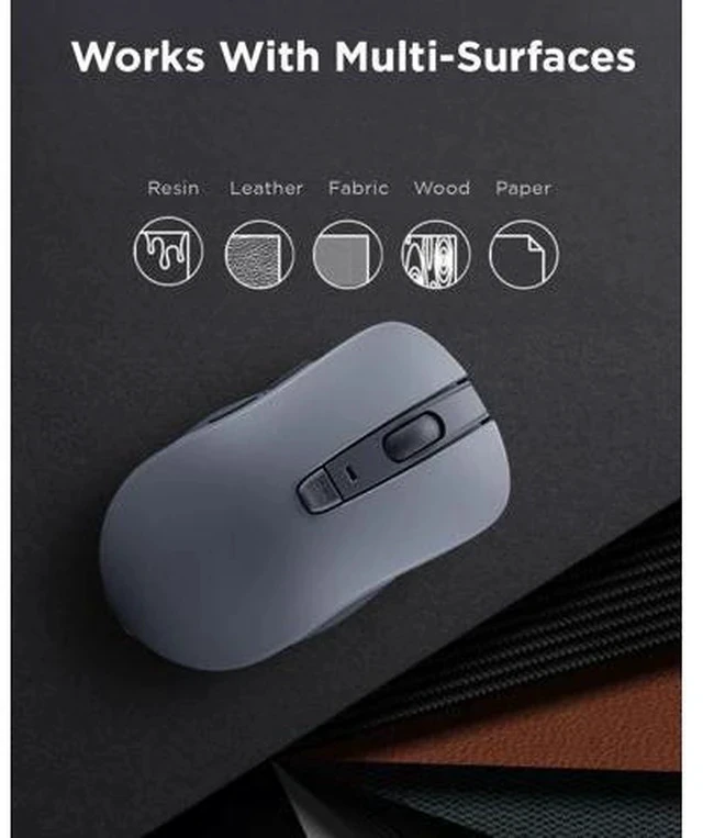 Alt view image 6 of 7 - Bluetooth Silent Mouse (WL300) - 5 Button Computer Mouse with Silent Left & Right Click Sculpted Grip Swift Pair Up to 1600 DPI (Grey)