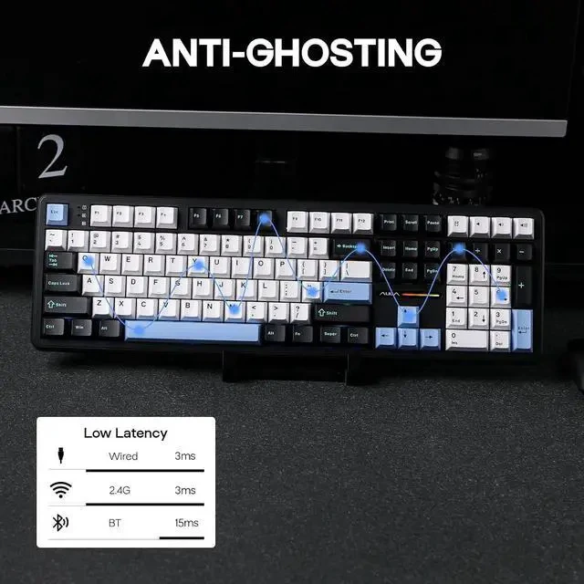 Alt view image 4 of 7 - F108 Wireless Gaming Keyboard+Sea Salt Silent Mechanical Keyboard Switches Set