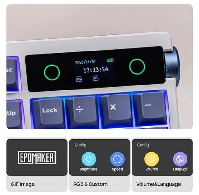 Alt view image 3 of 7 - TH108 PRO Full Size Mechanical Keyboard with Screen & Knob+Click Gaming Mouse Wireless 2.4Ghz/Bluetooth/Type-C