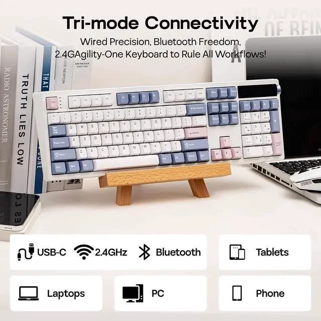 Alt view image 5 of 7 - TH108 PRO Full Size Mechanical Keyboard with Screen & Knob+Click Gaming Mouse Wireless 2.4Ghz/Bluetooth/Type-C