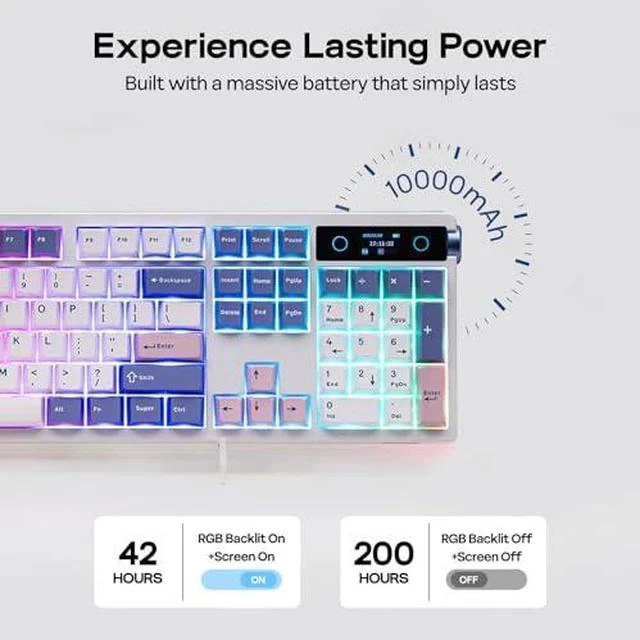 Alt view image 4 of 7 - TH108 PRO Full Size Mechanical Keyboard with Screen & Knob+Click Gaming Mouse Wireless 2.4Ghz/Bluetooth/Type-C