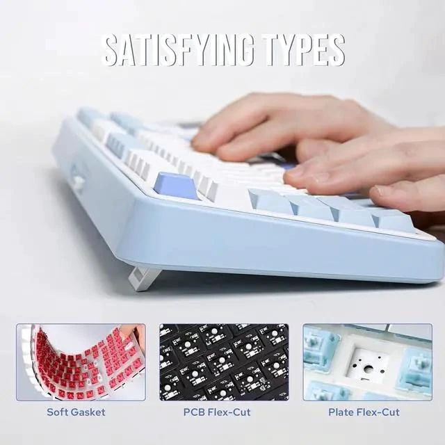 Alt view image 4 of 7 - TH99 Tri-Mode Wireless Mechanical Keyboard with 8000mAh Battery+Cream Marble 47gf Gaming Keyboard Switches