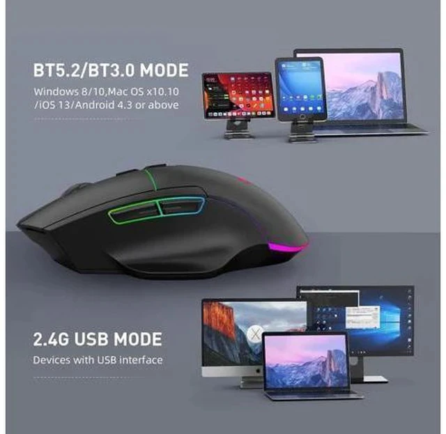 Alt view image 6 of 7 - 2.4G Wireless Bluetooth Mouse, Bluetooth RGB Rechargeable Gaming Mouse Wireless Computer Silent Mause LED Backlit 1600 DPI Ergonomic Gaming Mouse for Laptop PC