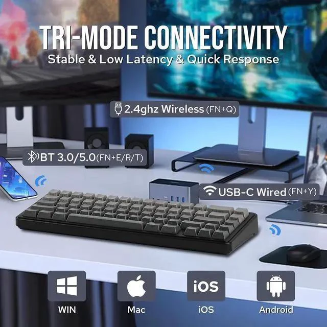 Alt view image 3 of 7 - x Aula F65 65% Wireless Mechanical Keyboard+Click Gaming Mouse Wireless 2.4Ghz/Bluetooth/Type-C