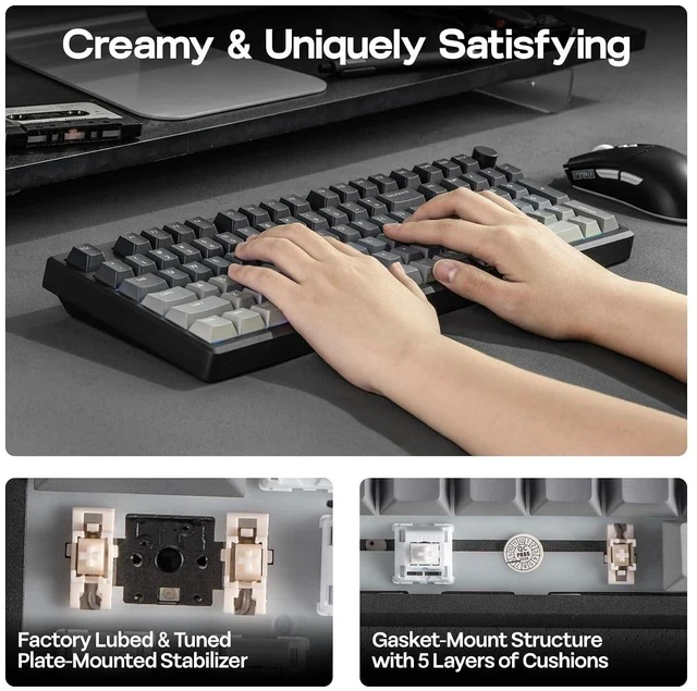 Alt view image 4 of 7 - Galaxy100 Lite QMK/VIA Gaming Keyboard with 8000mAh Battery and Numpad+Crystal Tactile Silent Mechanical Keyboard Switches Set