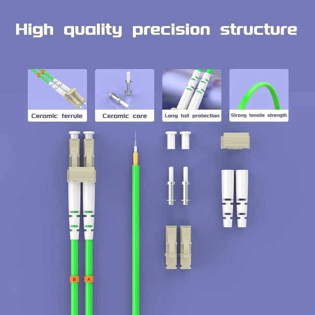 Alt view image 4 of 7 - 75Meters 246ft LC/UPC-LC/UPC 40/100GB Multi-Mode Fiber Optic Cable LC to LC OM5 LC-LC 100Gigabit Jumper Optical Patch Cord Duplex 50/125um Lime Green