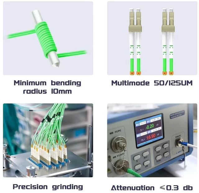 Alt view image 5 of 7 - 75Meters 246ft LC/UPC-LC/UPC 40/100GB Multi-Mode Fiber Optic Cable LC to LC OM5 LC-LC 100Gigabit Jumper Optical Patch Cord Duplex 50/125um Lime Green
