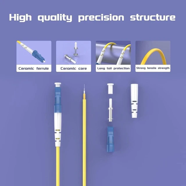 Alt view image 3 of 5 - 30Meters 100ft LC/UPC-LC/UPC Single-Mode Fiber Optic Cable LC to LC OS2 Jumper Optical Patch Cord Simplex 9/125um Yellow LC-LC