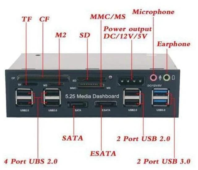 Alt view image 4 of 5 - 5.25inch Front Panel Internal PC Accessories All In 1 Media Dashboard Hub Multifuntion Card Reader Optical Drive Computer Audio