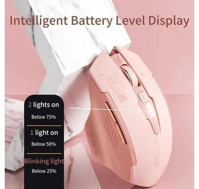 Alt view image 3 of 6 - Wireless Mouse,Rechargeable Mouse Wireless 2.4G USB(Battery Level Visible) Ergonomic Computer Mouse,Silent Wireless Mice for Laptop PC Computer, 3 Levels DPI(Pink)
