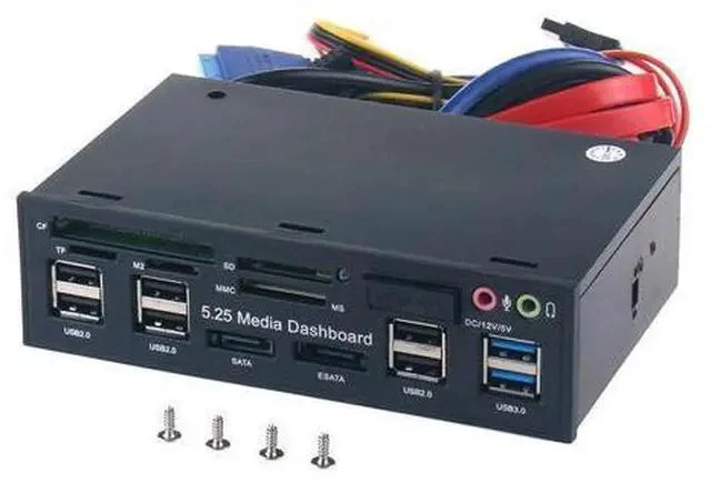 Alt view image 2 of 7 - Multifuntion 5.25inch Media Dashboard Card Reader USB 2.0 USB 3.0 20 pin e-SATA SATA Front Panel for Optical Drives Bay