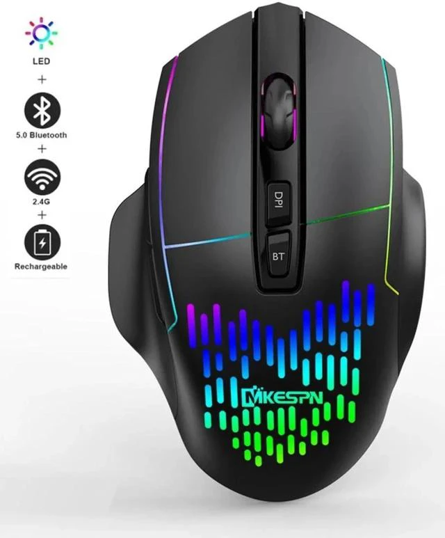 Main image of 2.4G Wireless Bluetooth Mouse, Bluetooth RGB Rechargeable Gaming Mouse Wireless Computer Silent Mause LED Backlit 1600 DPI Ergonomic Gaming Mouse for Laptop PC