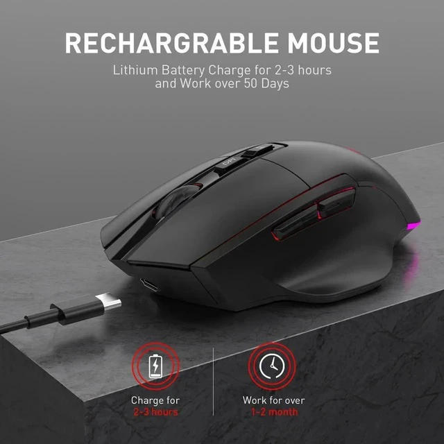 Alt view image 3 of 7 - 2.4G Wireless Bluetooth Mouse, Bluetooth RGB Rechargeable Gaming Mouse Wireless Computer Silent Mause LED Backlit 1600 DPI Ergonomic Gaming Mouse for Laptop PC