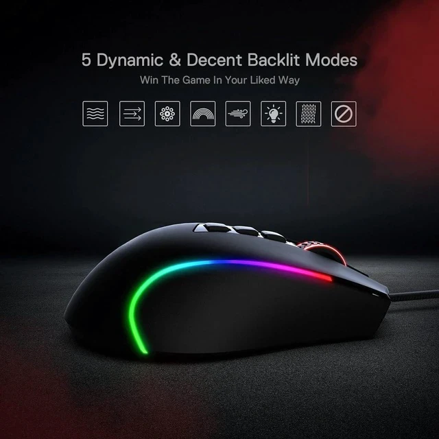 Alt view image 5 of 5 - M612 Predator RGB Gaming Mouse, 8000 DPI Wired Optical Mouse with 11 Programmable Buttons & 5 Backlit Modes, Software Supports DIY Keybinds Rapid Fire Button