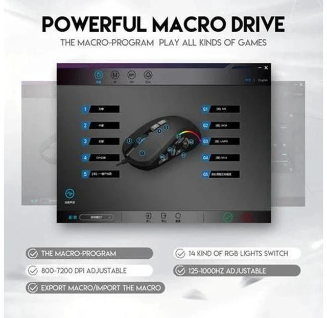 Alt view image 6 of 7 - WISDUM Gaming Mouse USB Wired, RGB Backlit PC Mouse Computer Mice with 14 RGB LED Modes, 7200 DPI Adjustable, 10 Programmable Buttons, Ergonomic USB Optical Mouse for Windows MacOS Laptop Gamer