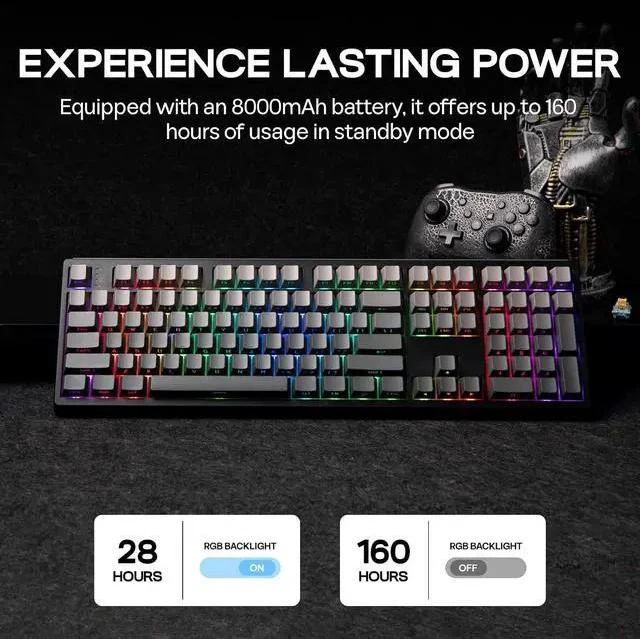 Alt view image 4 of 7 - TH108 Full Size Mechanical Keyboard, Wireless Gaming Keyboard with 8000mAh Battery x vvyruus Retromania Keycaps Set - 130 Keys