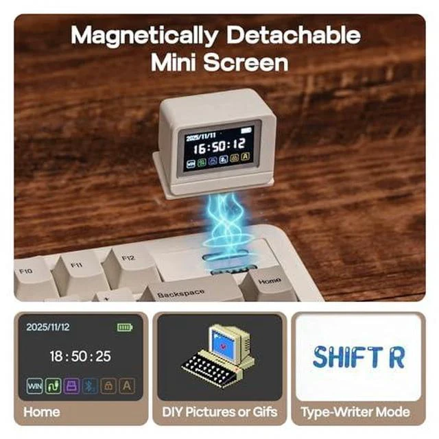 Alt view image 3 of 7 - RT82 Wireless Mechanical Keyboard with Screen+Click Gaming Mouse Wireless 2.4Ghz/Bluetooth/Type-C