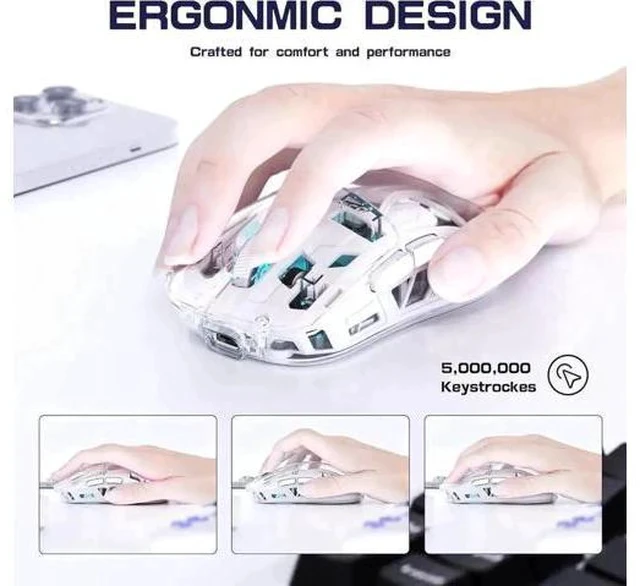 Alt view image 2 of 7 - Transparent Wireless Gaming Mouse, Dual Mode BT 5.0/2.4G PC Gaming Mice, PixArt 3212 5 Adjustable DPI, Rechargeable Silent Mouse with Digital Screen, RGB Backlight Mouse for Win/Mac(White)