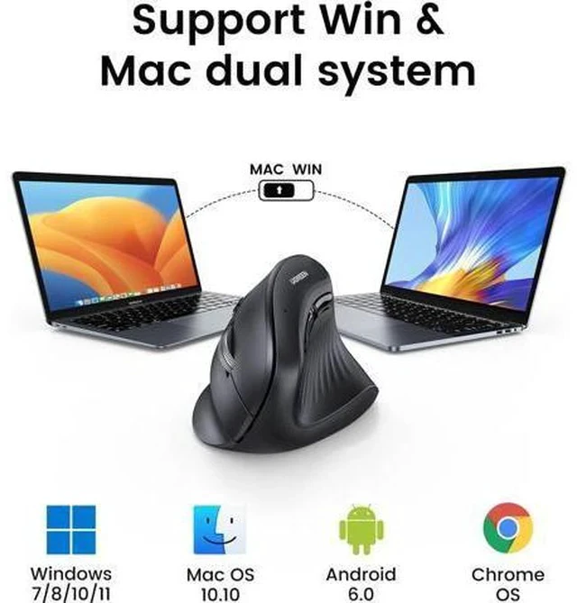 Alt view image 7 of 7 - Vertical Wireless (Bluetooth 5.0+2.4G) Ergonomic Mouse with 5 Buttons 1000/1600/2000/4000 DPI Pre of Mouse Arm Vertical Mouse Compatible with PC/Laptop/Tablet Black