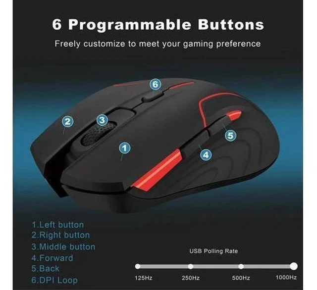 Alt view image 7 of 7 - PC280 Gaming Mouse Customizable RGB Backlight Wireless Mice with 6 Programmable Button Up to 10000DPI for PC Gamer Laptop