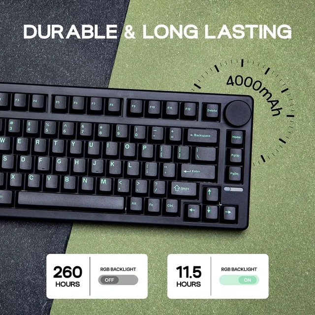 Alt view image 6 of 6 - QK81 75% Wireless Mechanical Gaming Keyboard, QMK/VIA Programmable and Hot-Swappable, 81 Keys with Metal Knob, 2.4Ghz/BT/USB, Creamy Gasket-Mount, RGB Backlight (Black, Wisteria Switch)