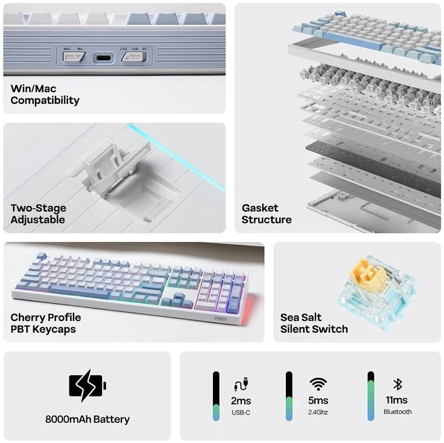 Alt view image 2 of 7 - TH108 Full Size Mechanical Keyboard+Click Lite Wireless Gaming Mouse