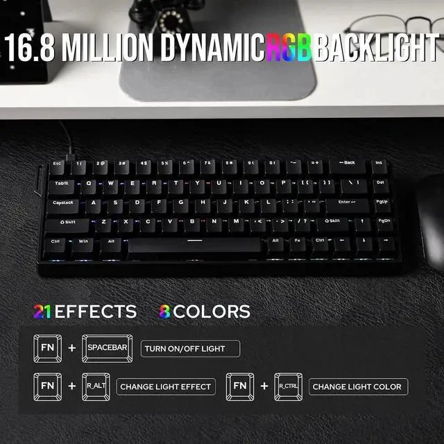 Alt view image 6 of 6 - Aula WIN68 HE Magnetic Keyboard with Adjustable Actuation, Hall Effect Switches, 65% Wired Compact Keyboard, 8000 Hz Polling Rate, Hot-Swappable (Black)