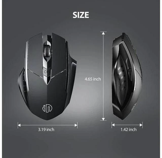 Alt view image 7 of 7 - Inphic Bluetooth Mouse, Multi-Device Silent Rechargeable Bluetooth Wireless Mouse (Tri-Mode: BT 5.0/4.0+2.4G), 1600DPI Ergonomic Portable Mouse for Laptop PC Computer,Smartphone,Windows Mac OS, Black