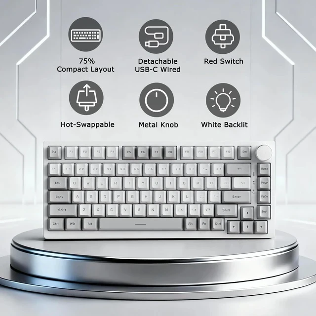 Alt view image 3 of 7 - AK820 Wired 75% Mechanical Keyboard, HP-Style Tactile, Hot-Swappable | 81key PBT keycaps, White Backlit 20 modes, Metal Volume Knob, USB-C, Gasket Mount, 5-layer Foam, Dual Drivers Options, PC/Mac