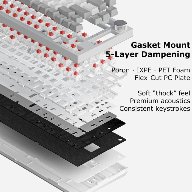 Alt view image 5 of 7 - AK820 Wired 75% Mechanical Keyboard, HP-Style Tactile, Hot-Swappable | 81key PBT keycaps, White Backlit 20 modes, Metal Volume Knob, USB-C, Gasket Mount, 5-layer Foam, Dual Drivers Options, PC/Mac