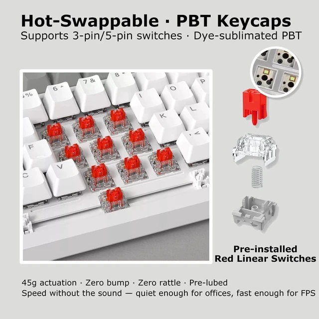 Alt view image 4 of 7 - AK820 Wired 75% Mechanical Keyboard, HP-Style Tactile, Hot-Swappable | 81key PBT keycaps, White Backlit 20 modes, Metal Volume Knob, USB-C, Gasket Mount, 5-layer Foam, Dual Drivers Options, PC/Mac
